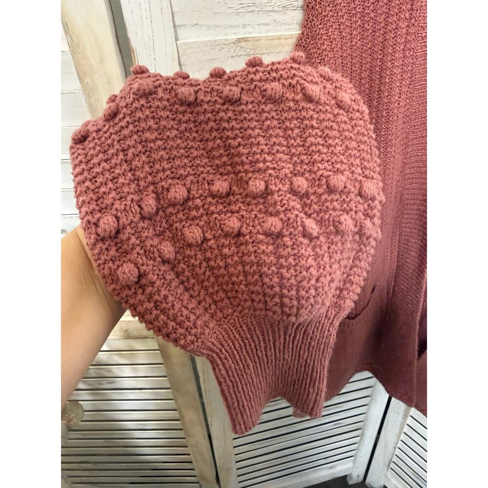 MADEWELL Women's M Bauble Pom Pom Cotton Knit Cardigan Sweater Dusty Rose Boho - Picture 10 of 16